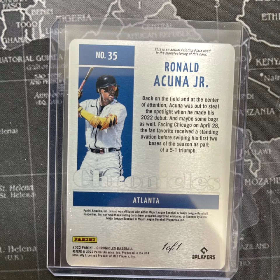 2022 Panini Chronicles Ronald Acuna Jr Printing Plate 1 OF 1 Atlanta Braves 1/1